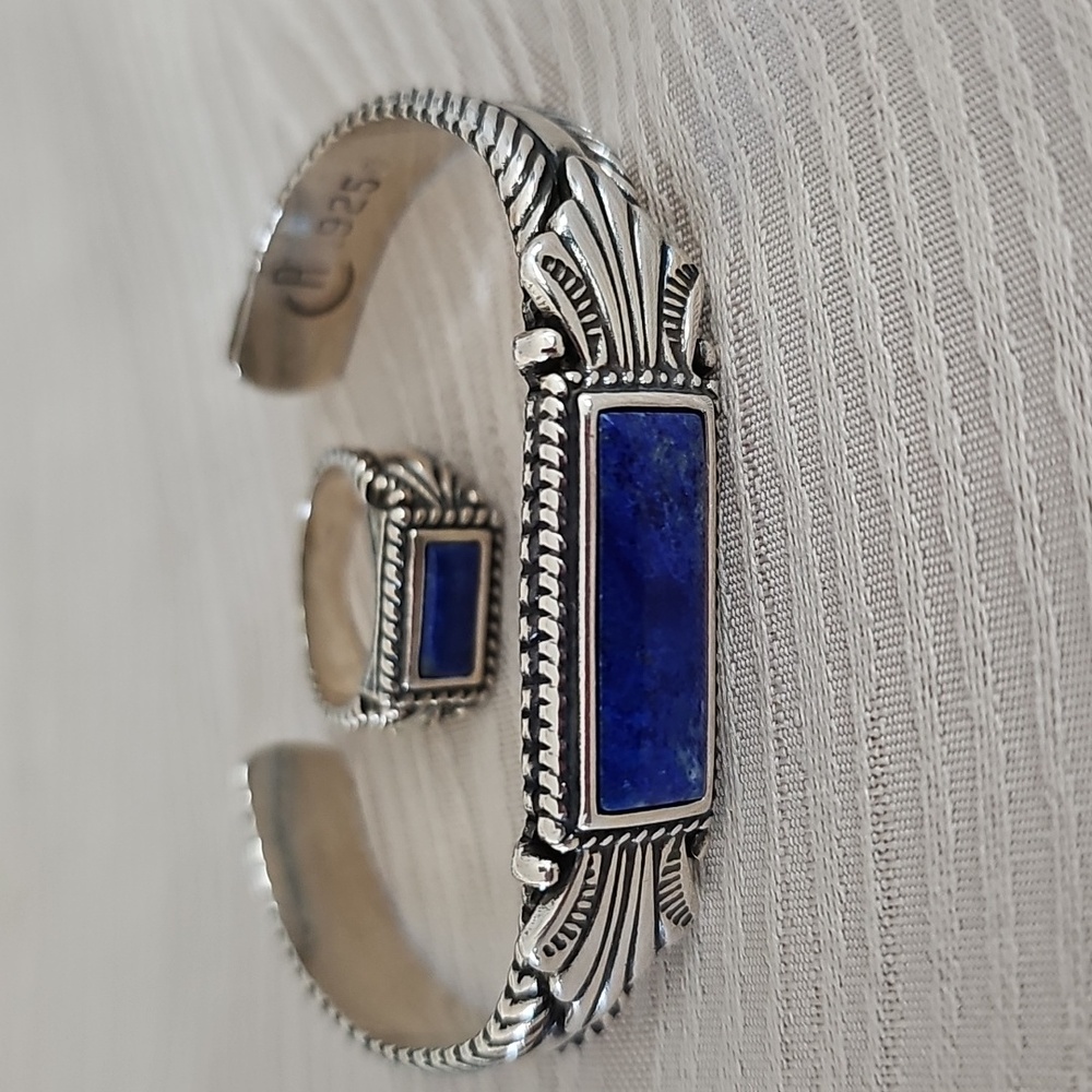 Carolyn Pollack Sterling Silver Lapis Lazuli Cuff & Ring Size 6.5